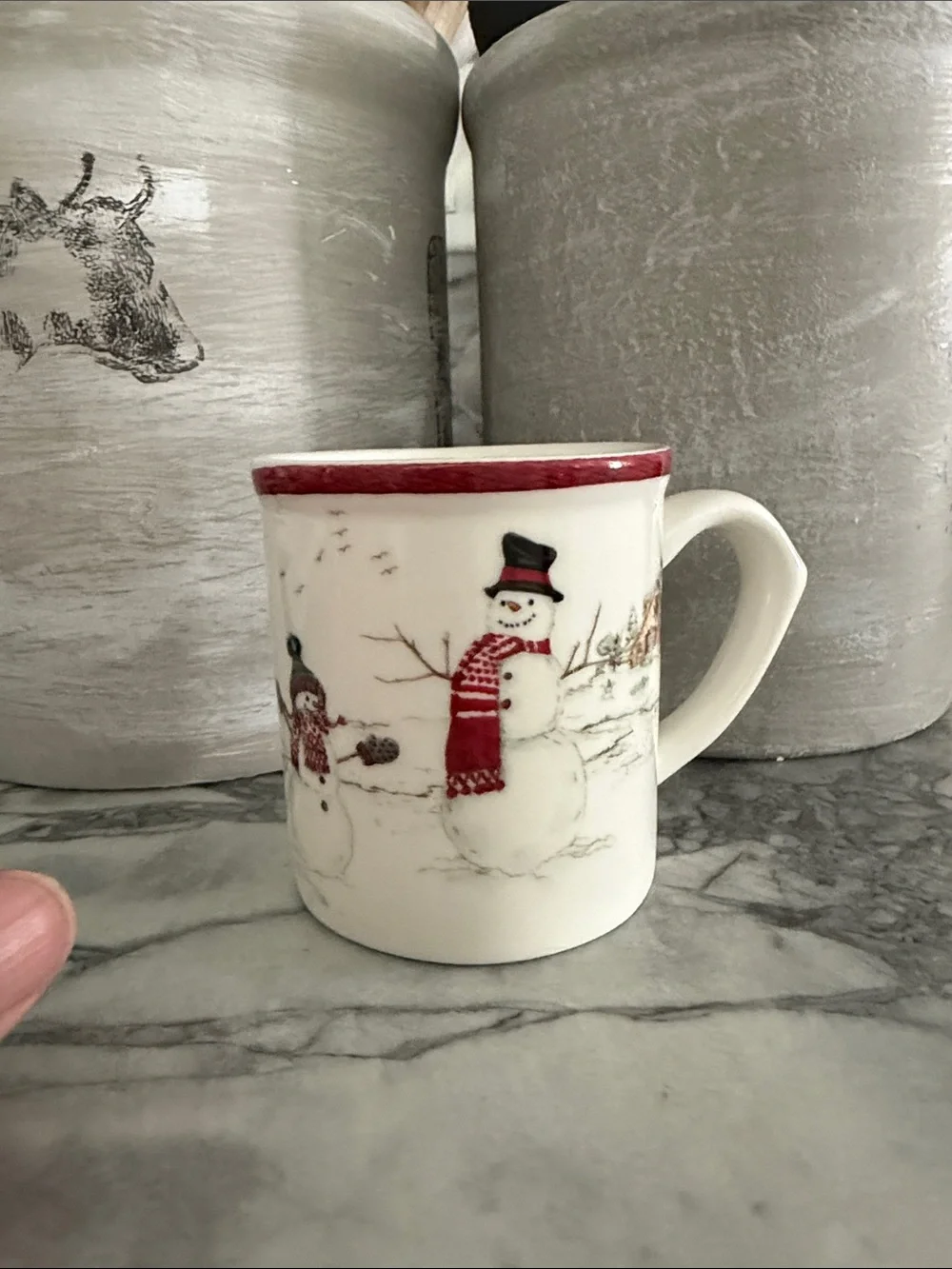 Williams Sonoma Small Earthenware Vintage Inspired Snowman Christmas Mug